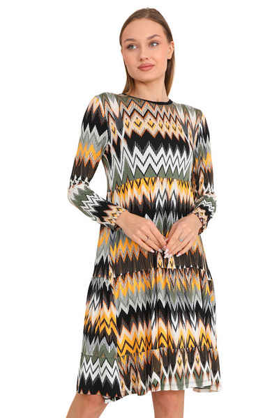 Bongual A-Linien-Kleid Midikleid Stufenkleid Ethno Print aus Viscose