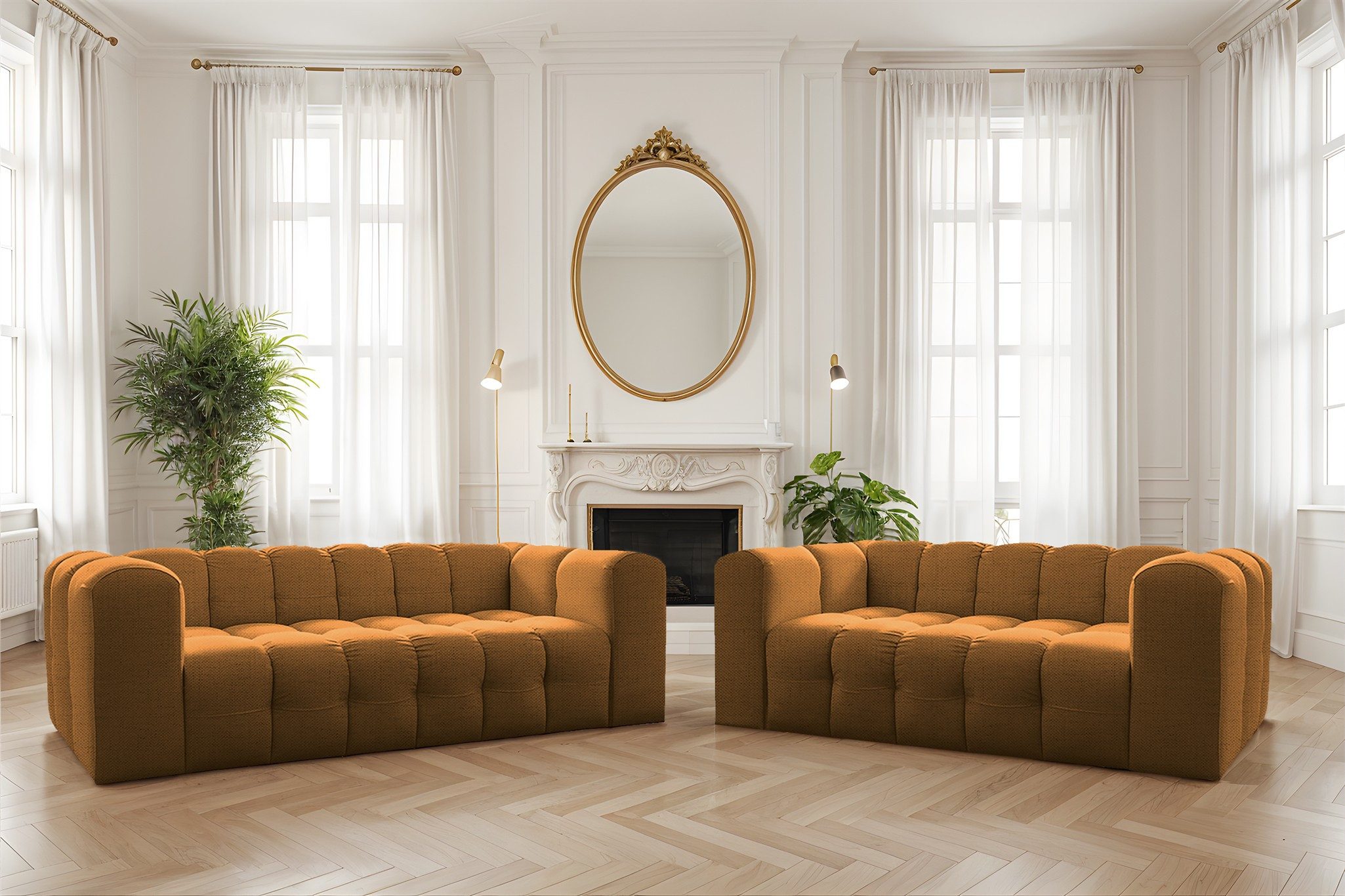 Fun Möbel Polstergarnitur Sofaset Designersofa SOLVIE 2- und 3-Sitzer (2-3), (Stoff Moly oder Tiffani, 2-tlg), Sofas-Rücken echt bezogen