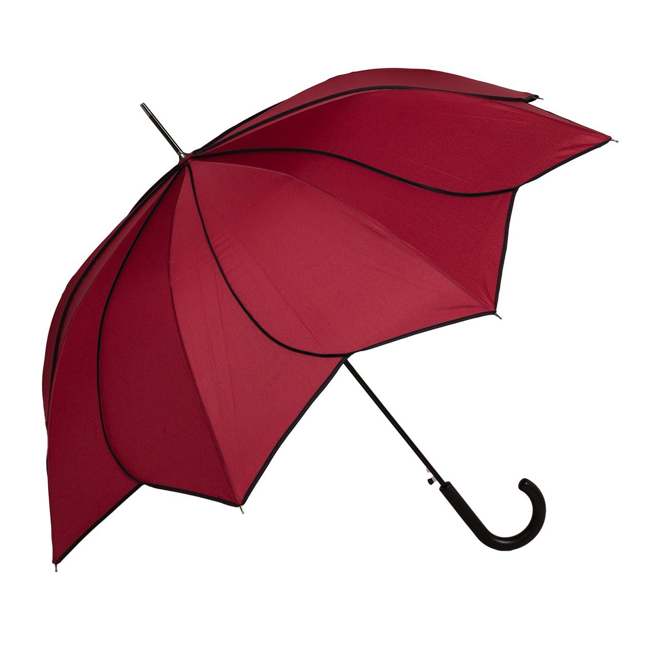 von Lilienfeld Stockregenschirm bordeaux schwarzer Ziernaht mit Sonnenschirm Minou, Hochzeitsschirm Regenschirm Blütenform