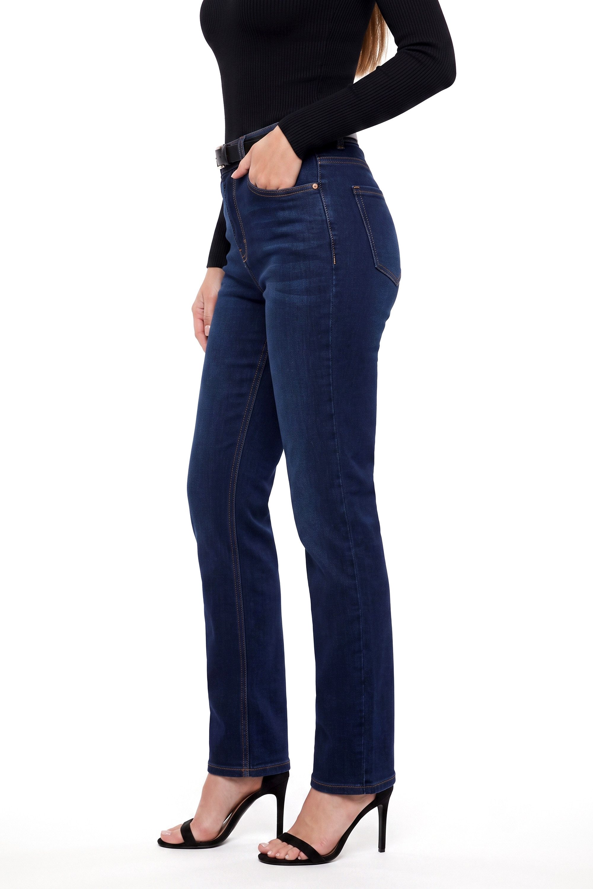 ESRA Regular-fit-Jeans Damen Jeans Straight Leg Stretch Jeans Damen Gerades Bein Jeanshose Straight Jeans Damen Geradeschnitt High Waist Jeanshose bis Übergröße – Bild 3 von 5