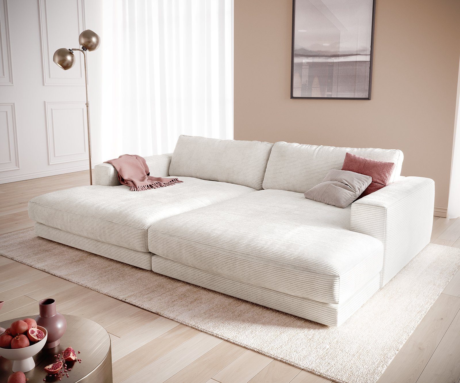 DELIFE Big-Sofa Cubico, Cord Beige 290x170 cm Big-Sofa