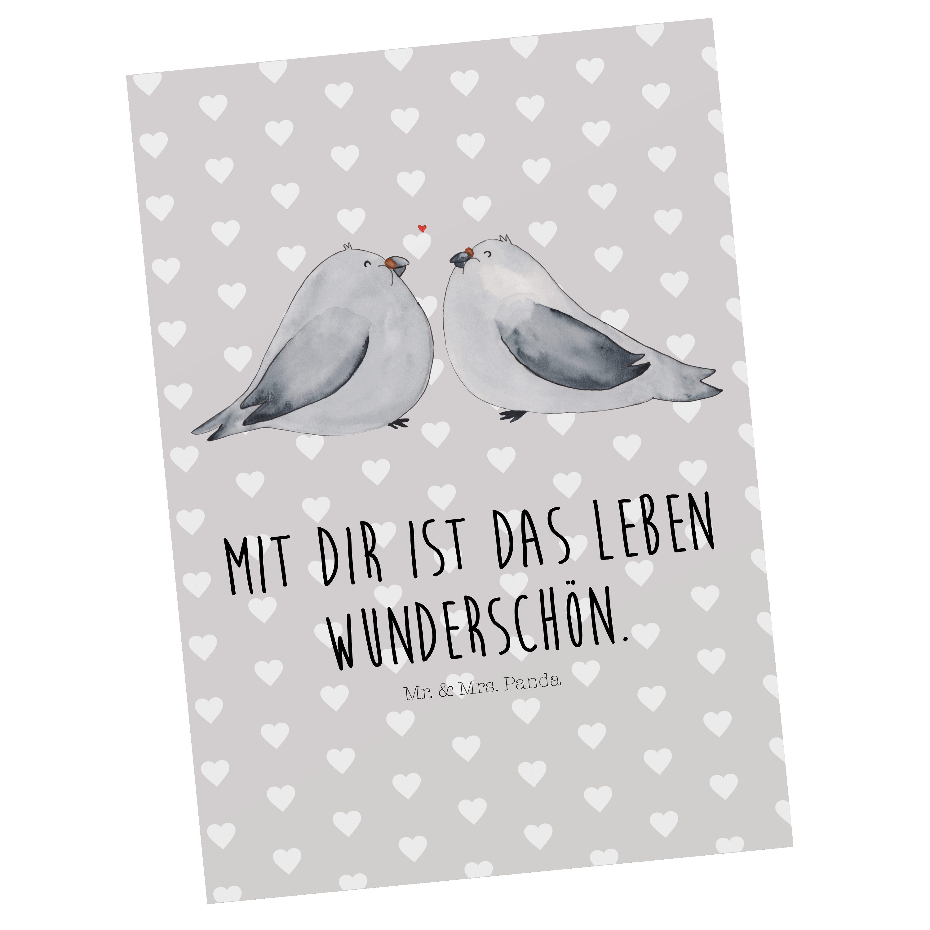 Ehefrau, Einladungskart - & Mrs. Panda Geschenk, Mr. Grau Postkarte Pastell Liebe Turteltauben -