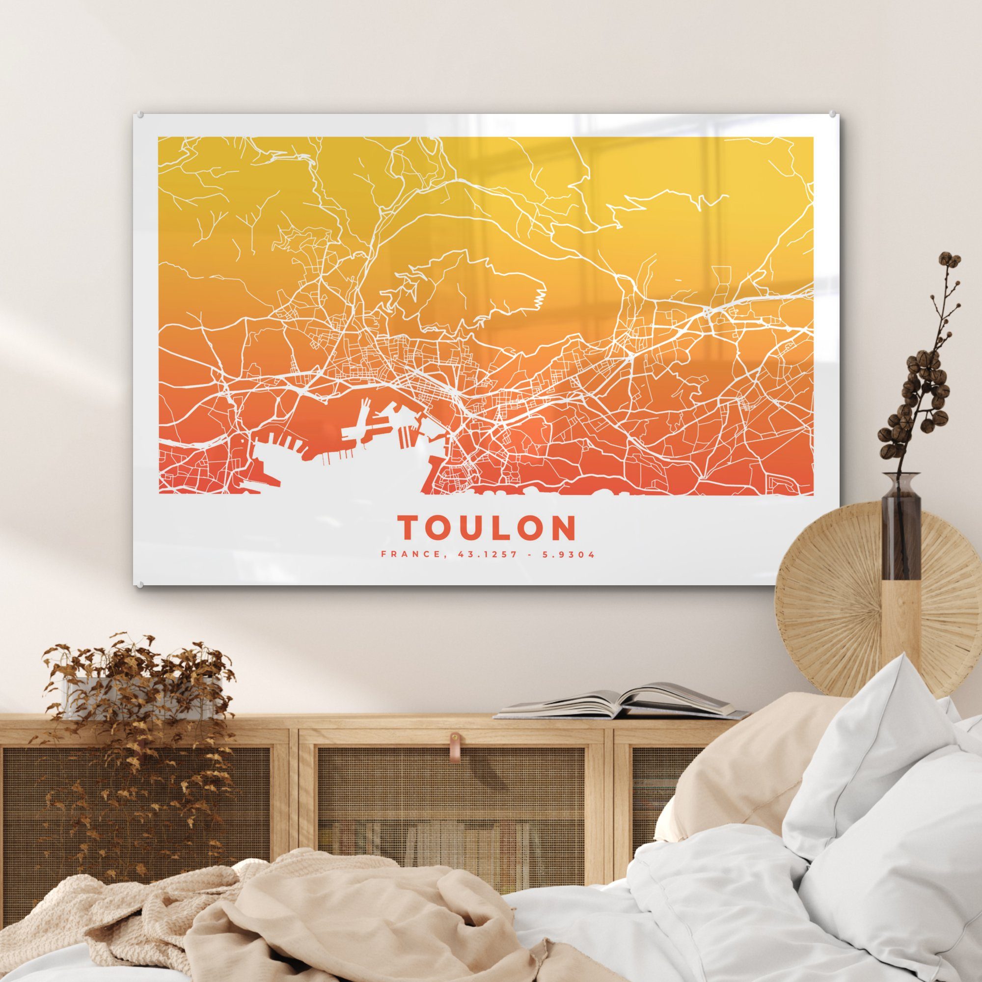 (1 & - St), - Acrylglasbilder MuchoWow Acrylglasbild Frankreich Wohnzimmer Schlafzimmer Toulon Stadtplan,