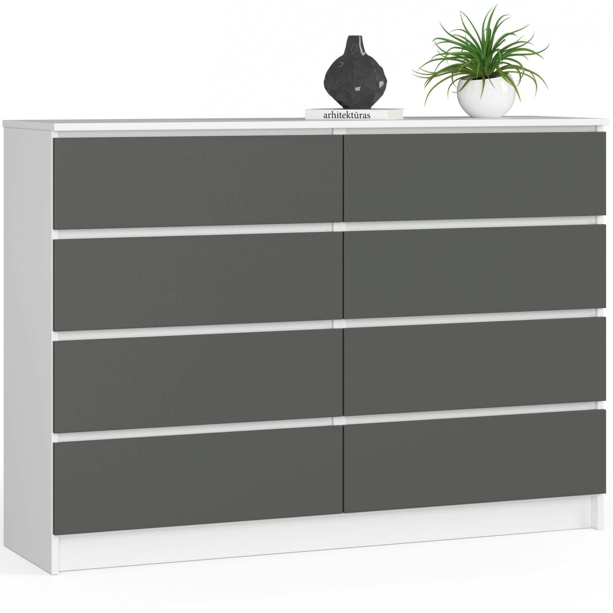 Kommode mit 8 Schubladen 138 cm breit Holz Schrank