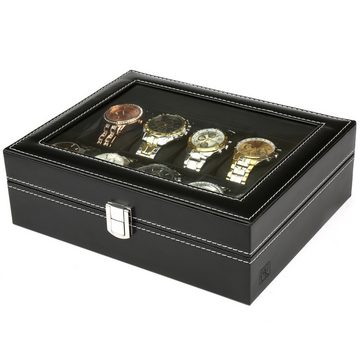 H&S Schmuckständer Uhrenkasten für Männer und Frauen - Schwarz, Kunstleder, 10 Uhren, Watch Box for Men and Women - Black, Faux Leather, 10 Watches