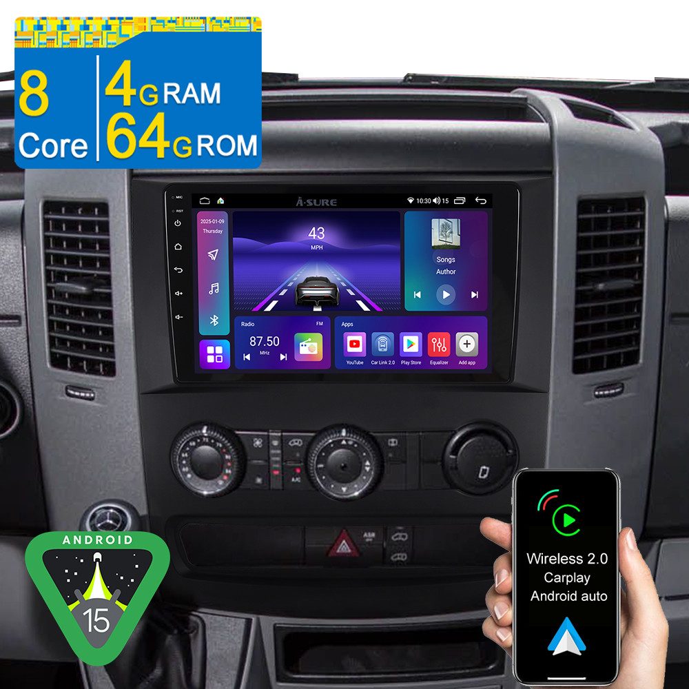 A-Sure 4/8 Core Android 15 Carplay Für Mercedes Benz Sprinter B906 2006-2016 Autoradio (DSP, RDS, Digitalradio (DAB), FM, AM)