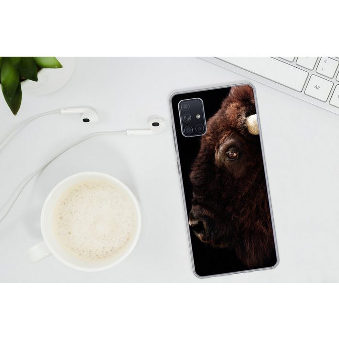 MuchoWow Handyhülle Bison - Horn - Porträt Phone Case Handyhülle Samsung Galaxy A71 Silikon Schutzhülle