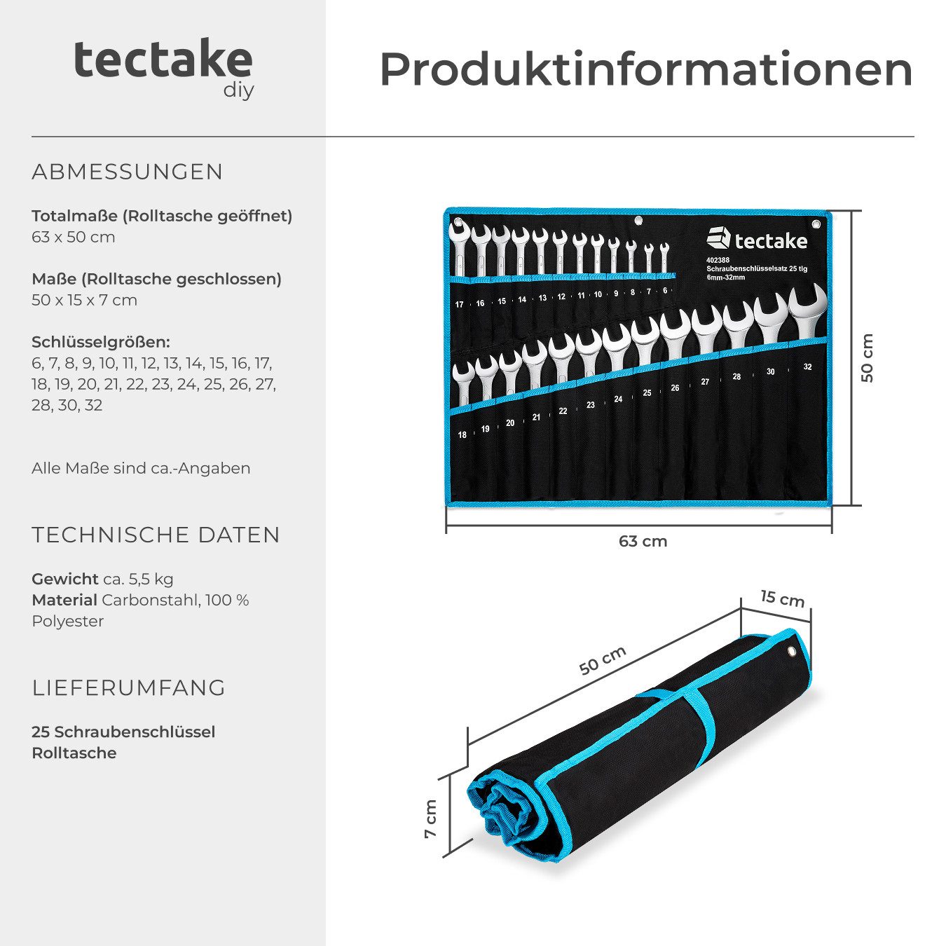 tectake Steckschlüssel Maul-Ringschlüsselsatz (1 St), 25-teilig