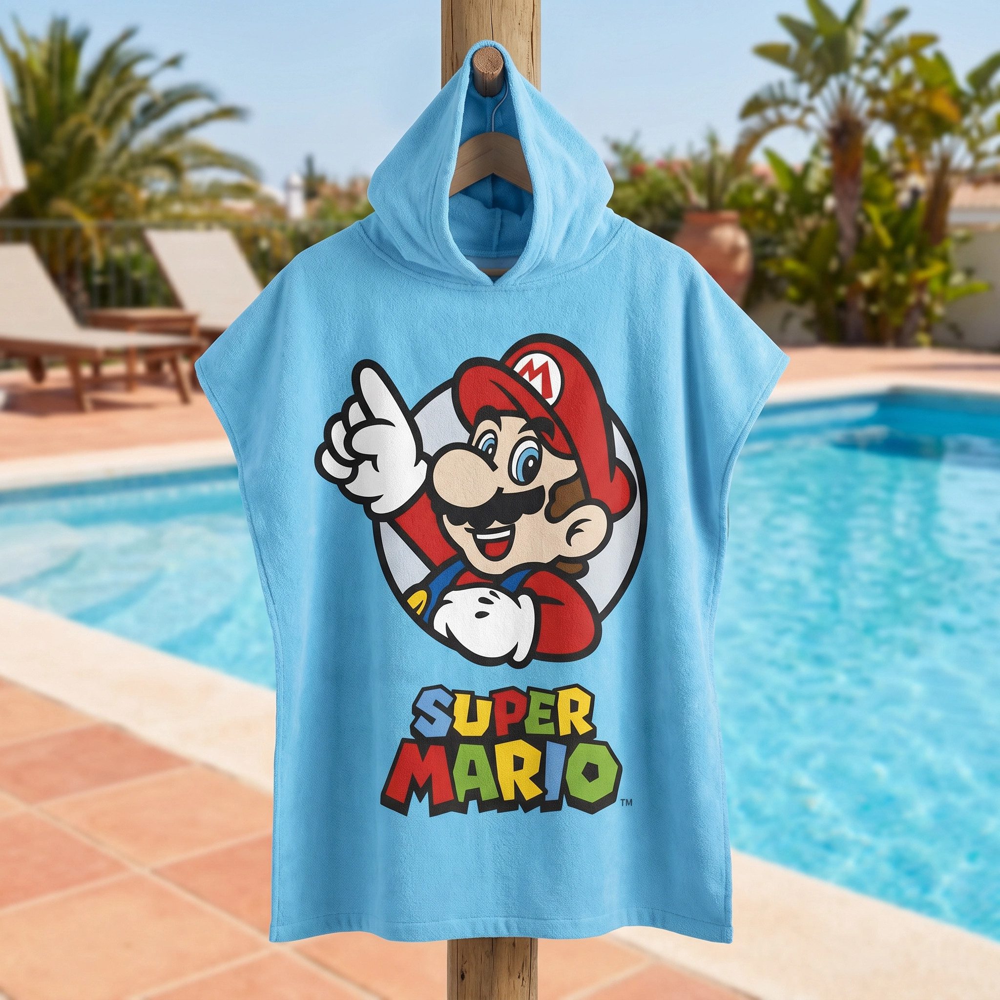 Super Mario Badeponcho Super Mario Gamer Kinder Poncho Badeponcho 100% Baumwolle, Baumwolle, Kapuze, Gr. 60x60 cm