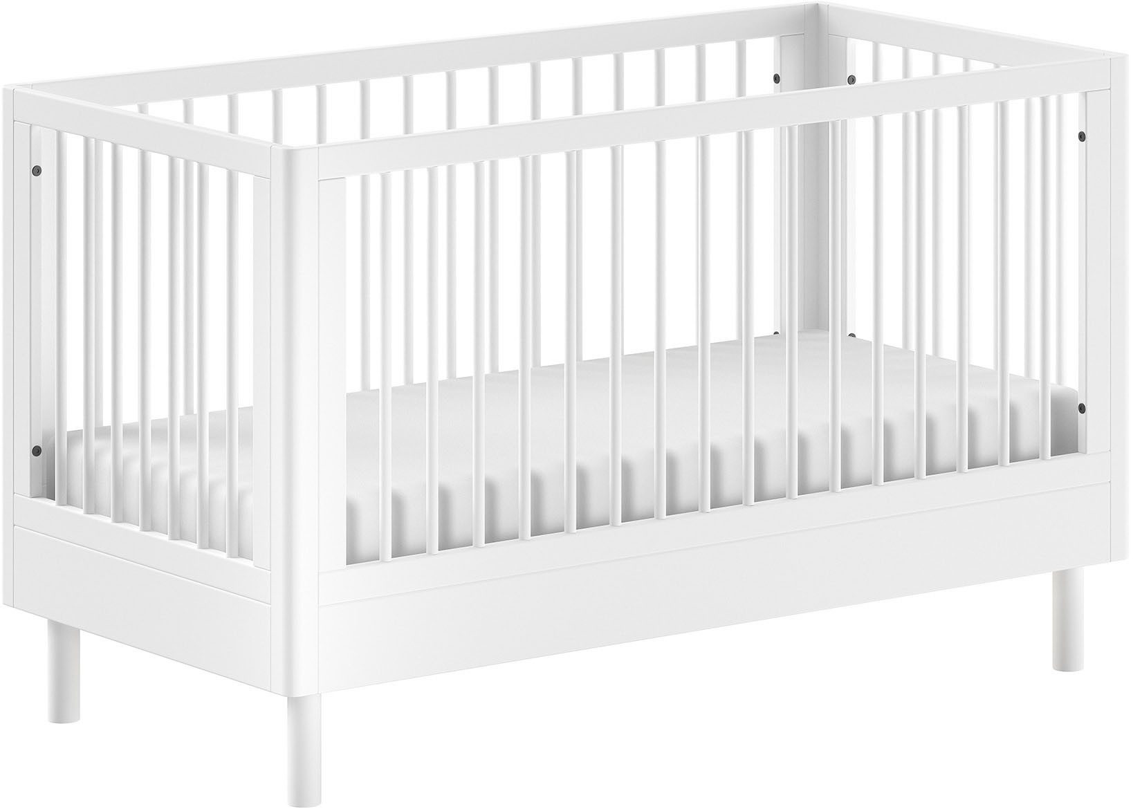 Home affaire Babybett Forrest, aus massiver Buche weiß lackiert, zeitloses Design, 3-fach höhenverstellbarer Lattenrost, sehr stabil gebaut