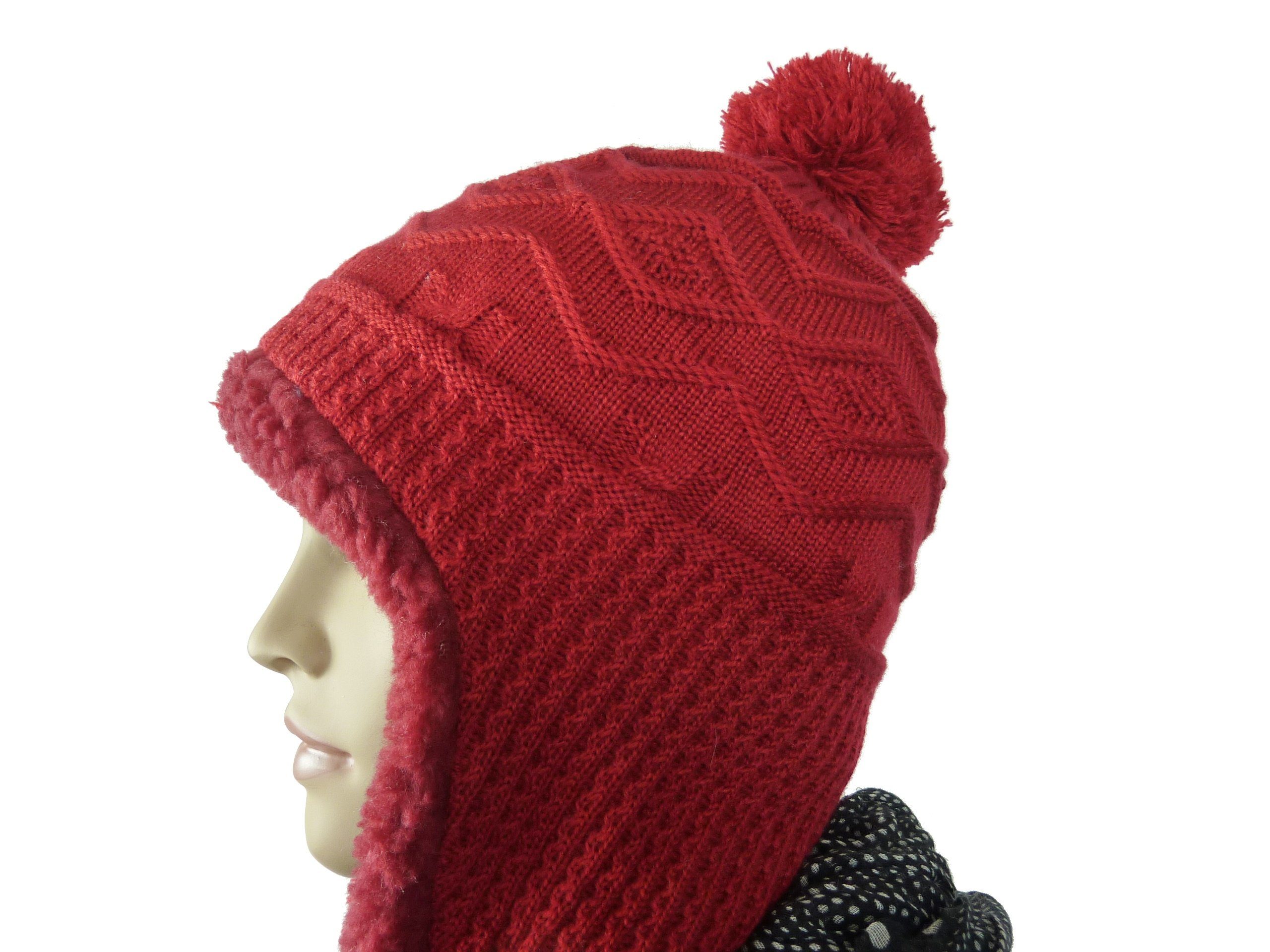 Taschen4life Bommelmütze Mütze mit Bommel gestrickt TA1052 kuschlig gefüttert, Damen & Mädchen Beanie