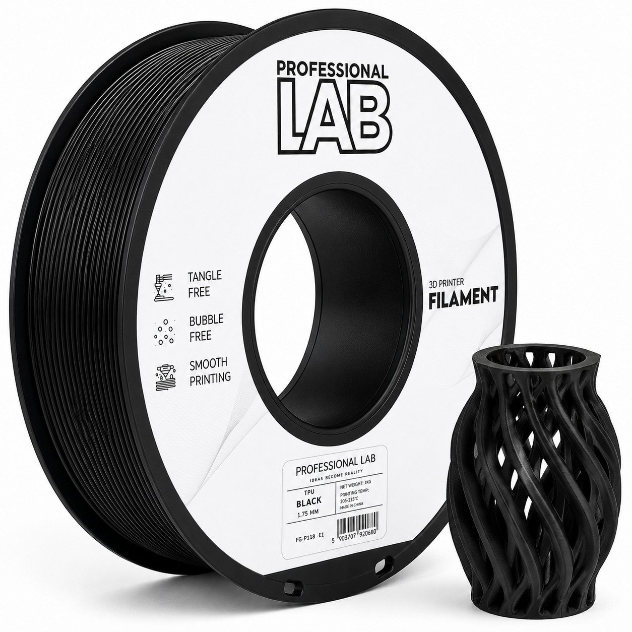 Prof. Lab Filament Flexibles TPU Filament für 3D Drucker 1,75mm 1 kg Filament, 95A Shore