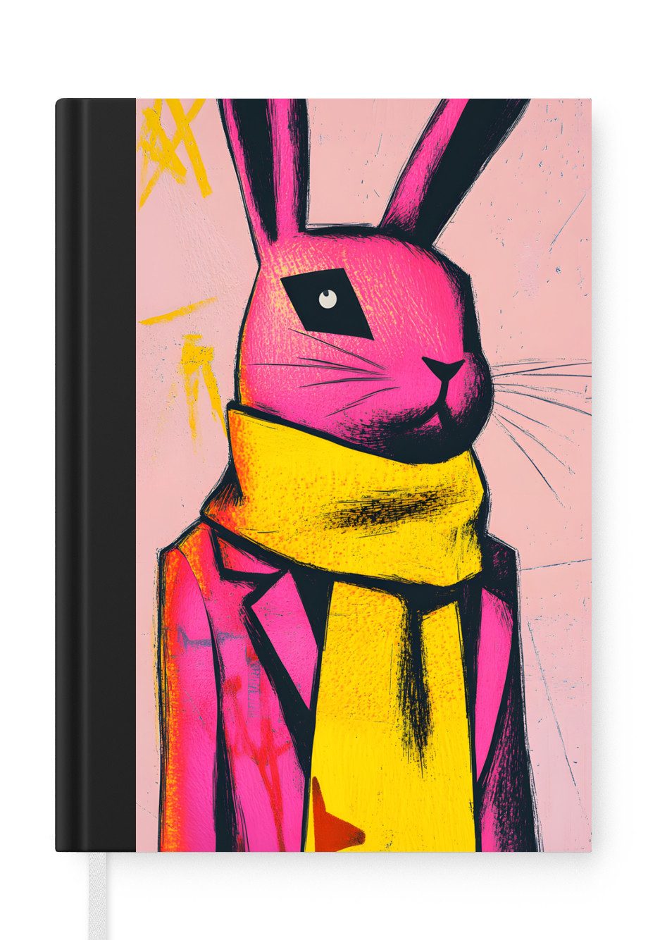 MuchoWow Notizbuch Abstrakt - Kaninchen - Halstuch - Gelb, Notebook, Notizblock a5, Tagebuch, Journal Liniert