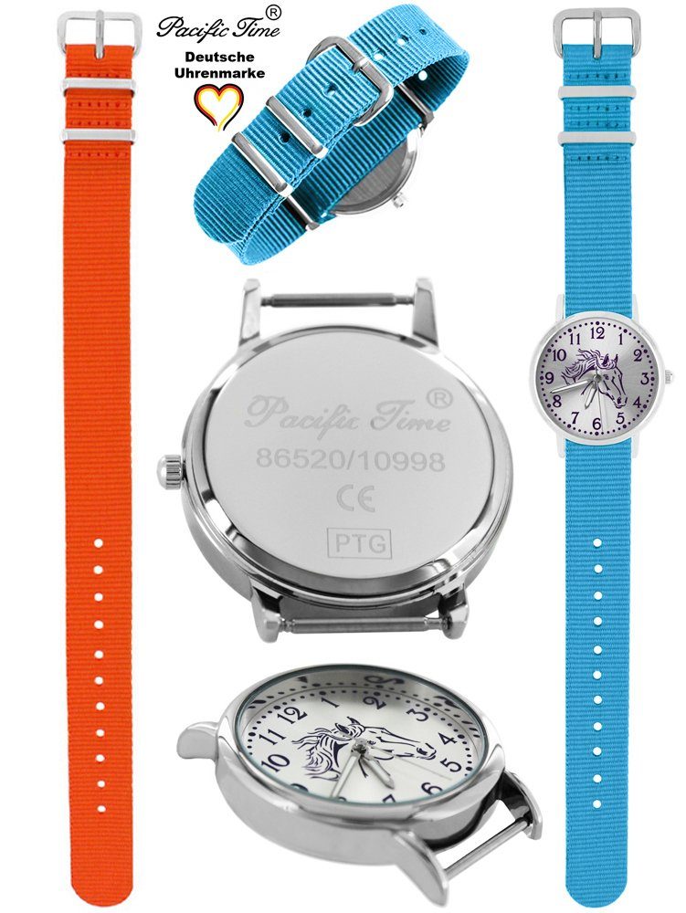 Kinder Pacific und Design Pferd Mix orange violett Armbanduhr Set - Wechselarmband, Versand und Time Gratis Match Quarzuhr hellblau