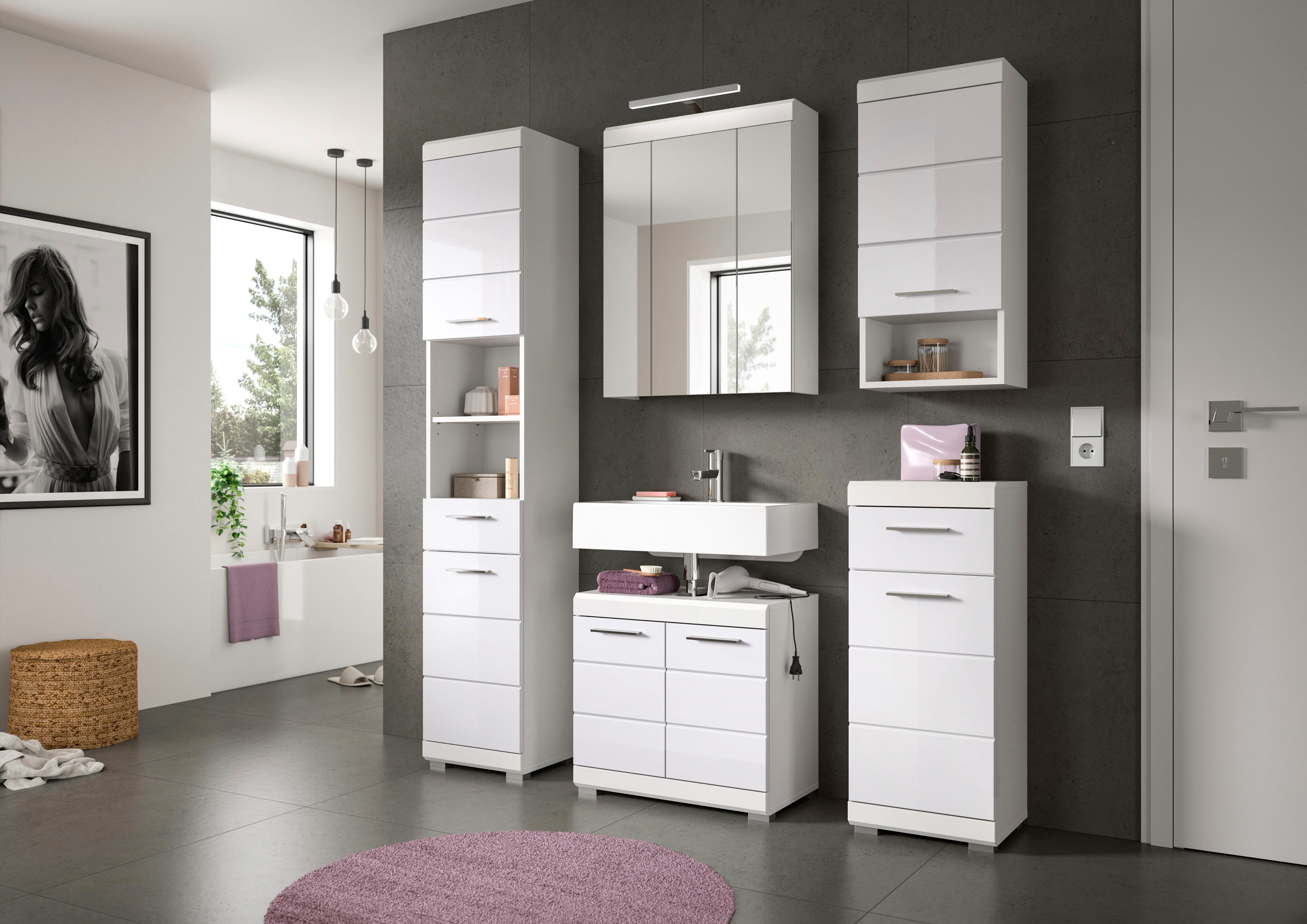 welltime Badezimmerspiegelschrank SIENA, Breite 60cm, inkl. Beleuchtung, 3 Spiegeltüren, 9 Fächer (Set, TOPSELLER) in verschiedenen Farben erhältlich, Badmöbel, Badschrank, Schrank, Bad