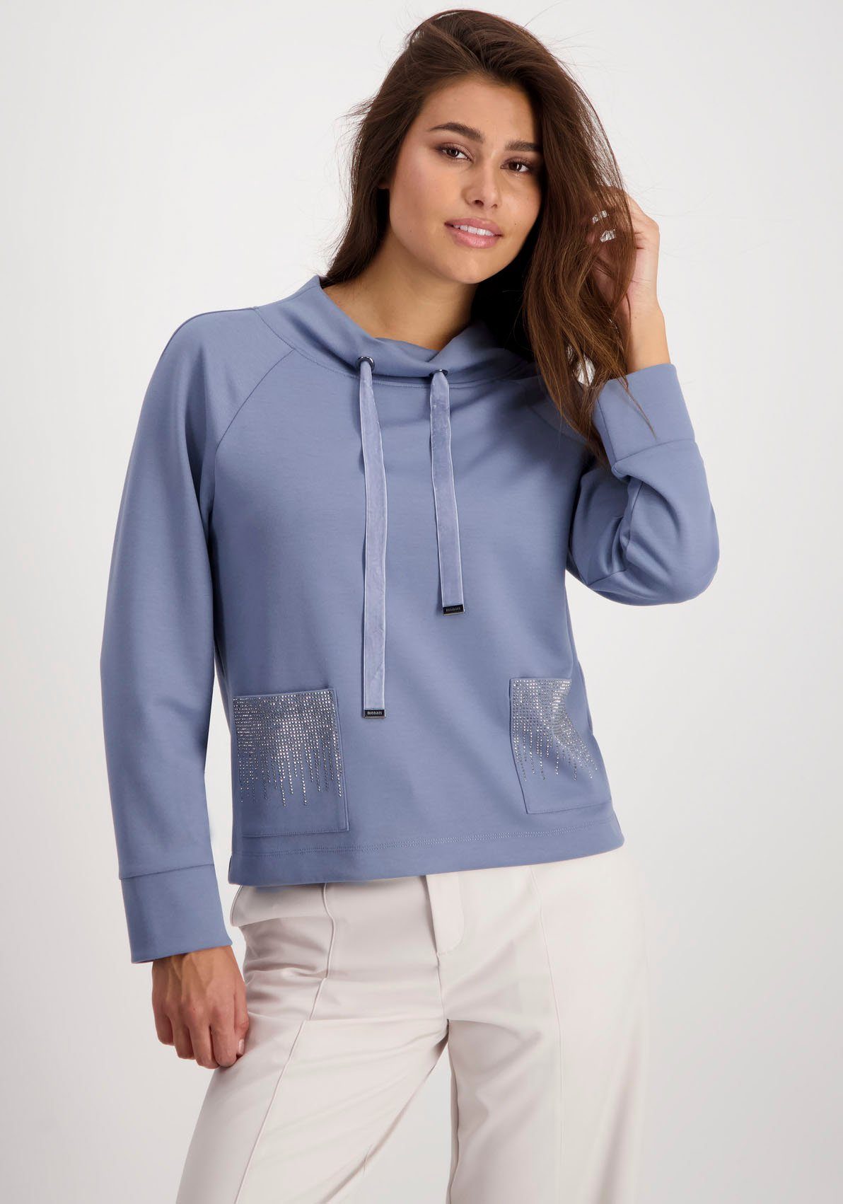 Monari Sweatshirt Sweatshirt Basic Schmuck mit Strass smokey blue