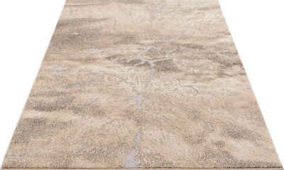 Teppich Marmor, my home, rechteckig, Höhe: 12 mm, Teppich in moderner Marmor-Optik, Hoch-Tief-Effekt, flach, einfarbig