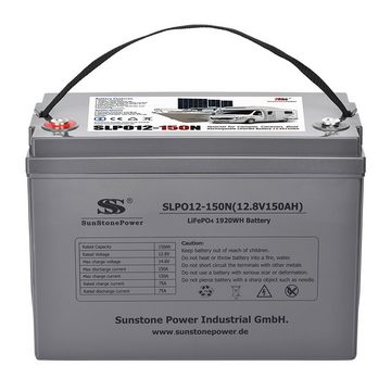 Sunstone Power 12V 150AH Lithium Batterie 150A Entladung LiFePO4 Akku für Camper Boot Solarakkus 150000 mAh (12 V), Solar Batterie Akku, Extrem zyklenfest