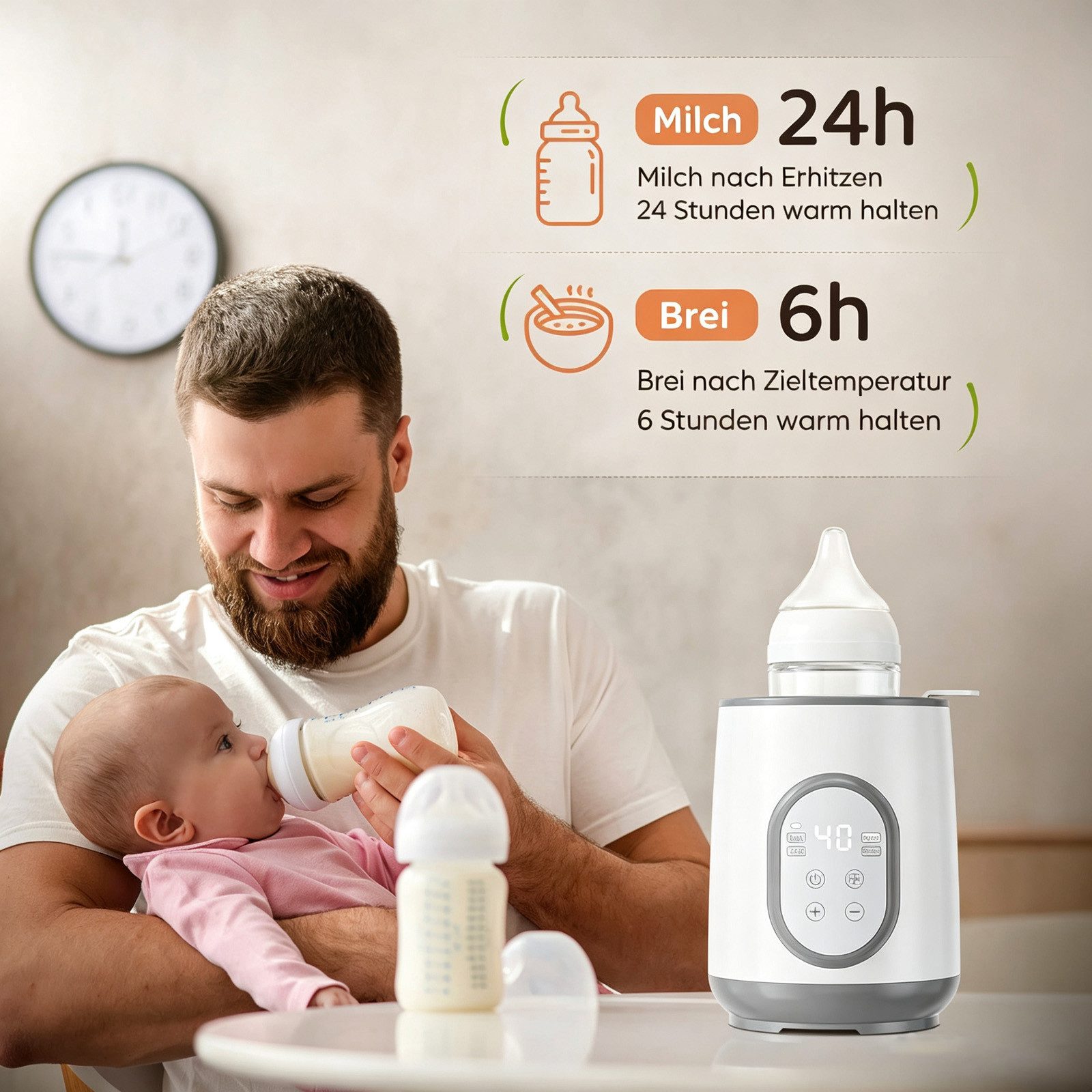 i@home Babyflaschenwärmer grau mit Netzstecker, Kompatibel mit allen Babyflaschen