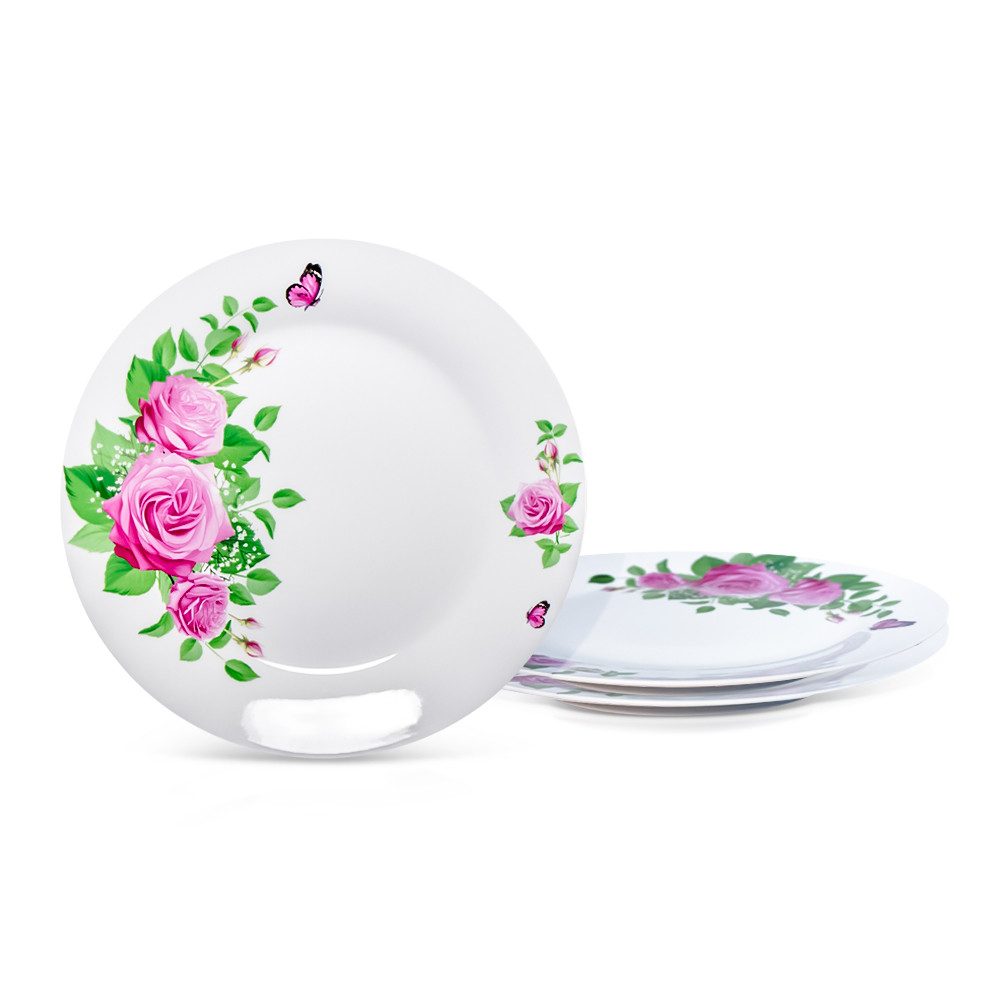Teller Set 3-tlg. Ø 24 cm Spanische Rose Porzellan weiß rosa Blumendekor