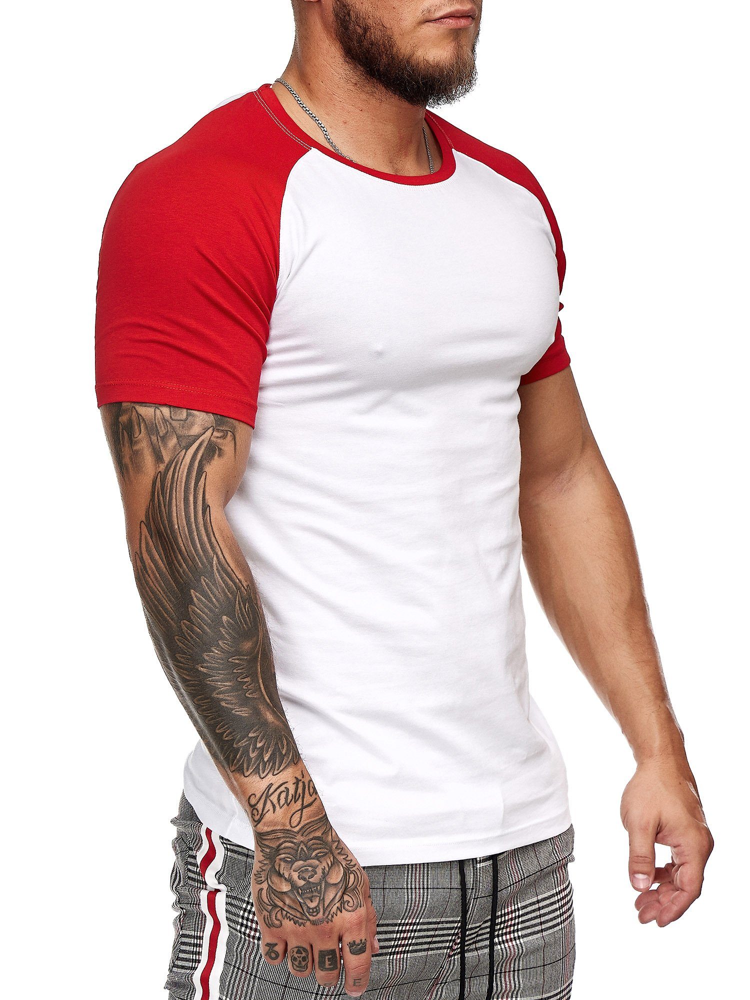 OneRedox T-Shirt 2031ST (Shirt Weiss Fitness Tee) Freizeit Rot Polo Casual Kurzarmshirt