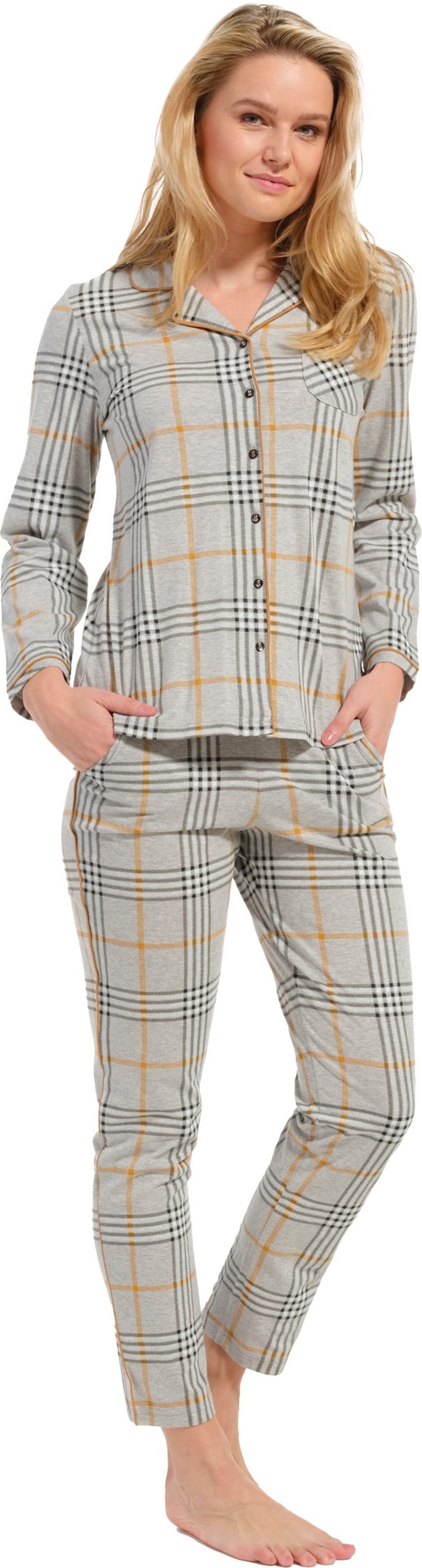 Pastunette Schlafanzug Damen Schlafanzug mit langem Arm (2 tlg) Modisches kariertes Design