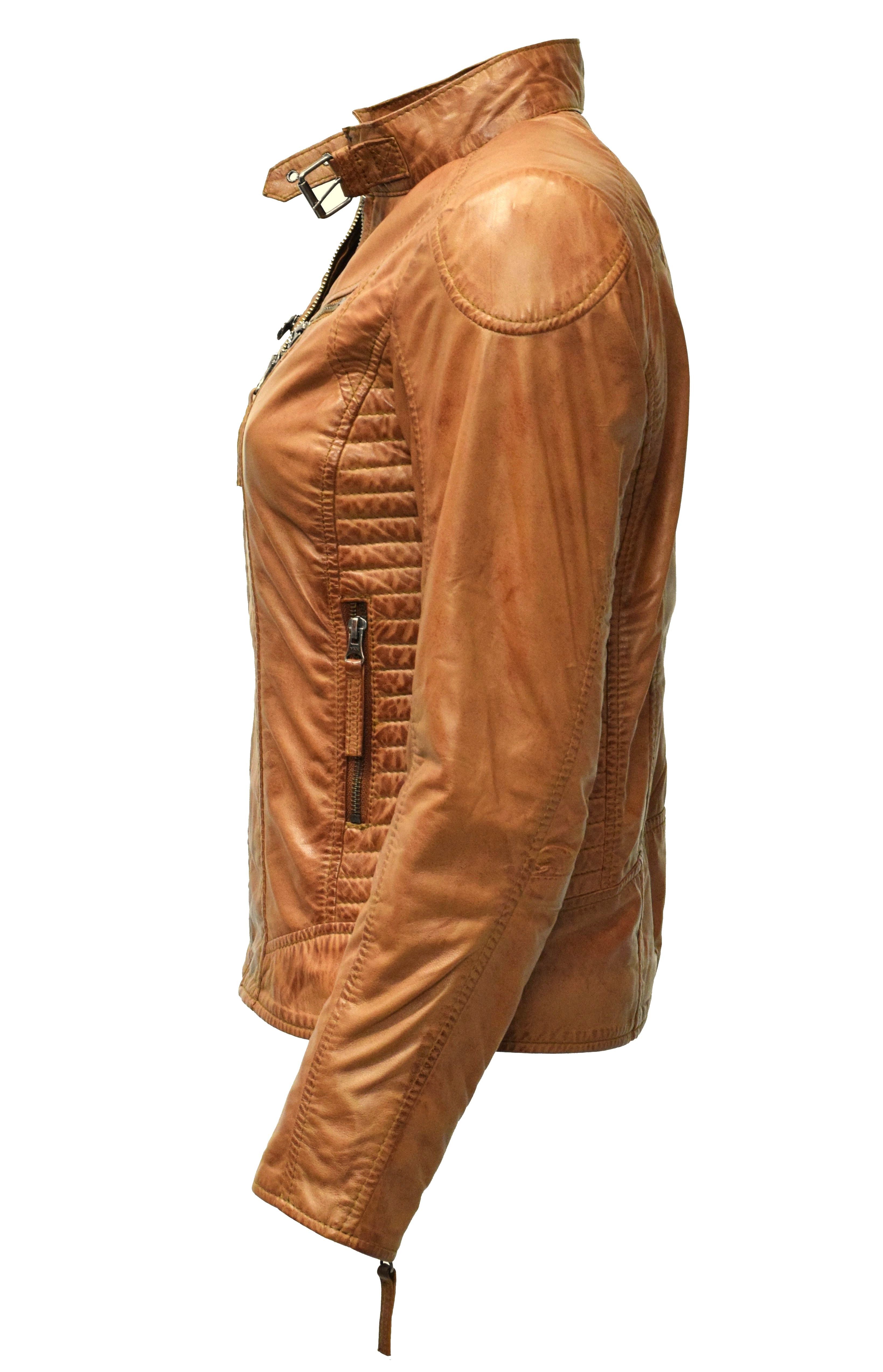 Zimmert Leather Lederjacke Frida washed Lammnappa Leder, Cognac, Schwarz, Braun, Beere, Rot
