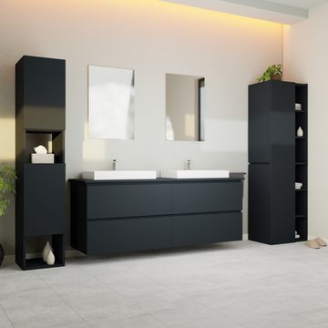 GARLIVO Waschbeckenunterschrank GLB-160 mit Schubladen, Badezimmer Waschtischunterschrank, Schwarz Breite 160 cm, Soft-Close, Push-to-Open/ Tip-On, Hängend