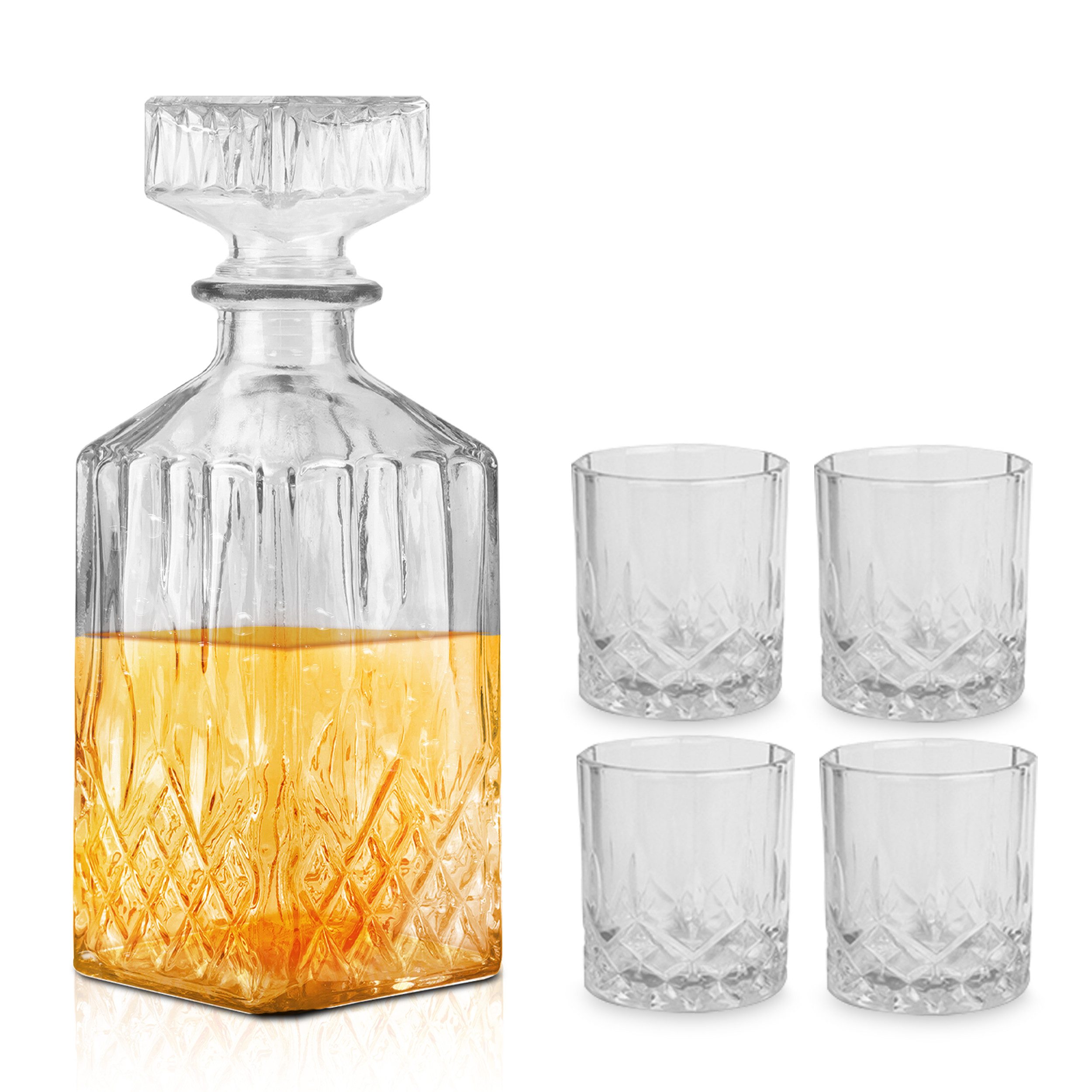 Karaffe 5er Set Whisky Karaffe 900ml 4 Whiskygläser Glaskaraffe Whiskykaraffe