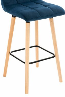 TPFLiving Barhocker Lincoln (mit Rückenlehne und Fußstütze - Hocker für Theke & Küche), Gestell Buchenholz helllbraun - Sitzfläche: Samt Blau
