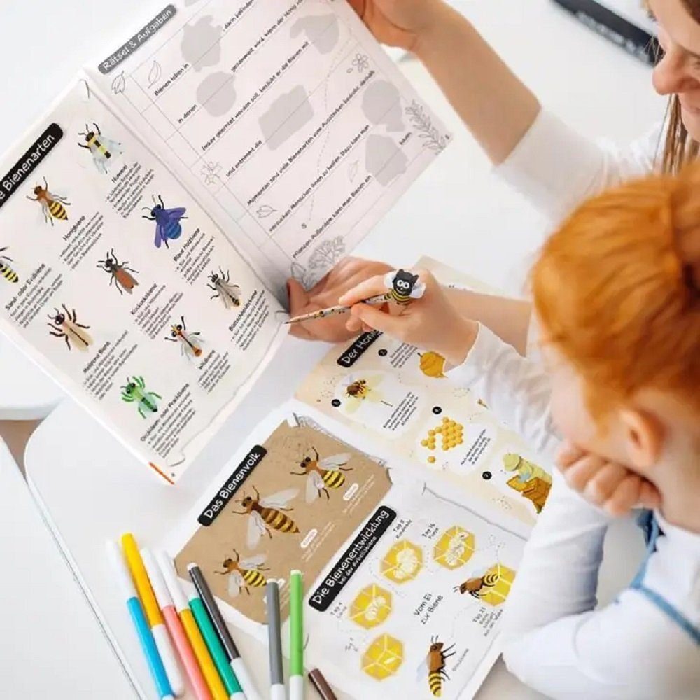 LK Trend & Style Lernspielzeug Meine BIENEN Freunde ACTIVITY-HEFT (Urlaub Reise Schlechtwettertage Unterwegs Ferien, Kratzbilder Lösungen Sticker), Lesen üben und alles über die Biene erfahren