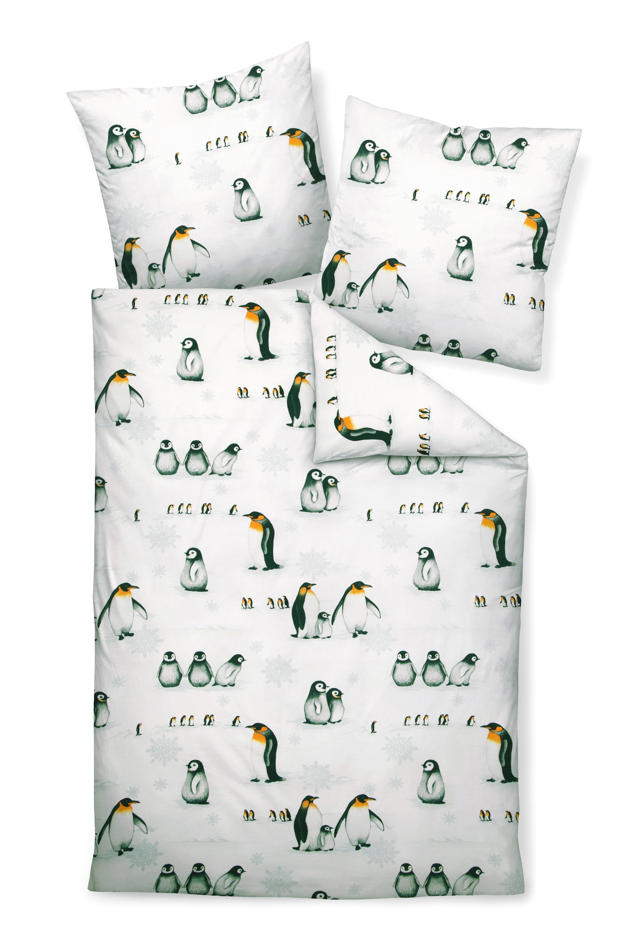 Janine Bettwäsche Edel Baumwolle, Flanell, 2 teilig, Pinguine, eisblau günstig online kaufen