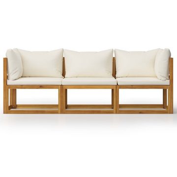 vidaXL Gartenlounge-Set 3-Sitzer-Gartensofa mit Auflage Creme Akazie Massivholz, (1-tlg)