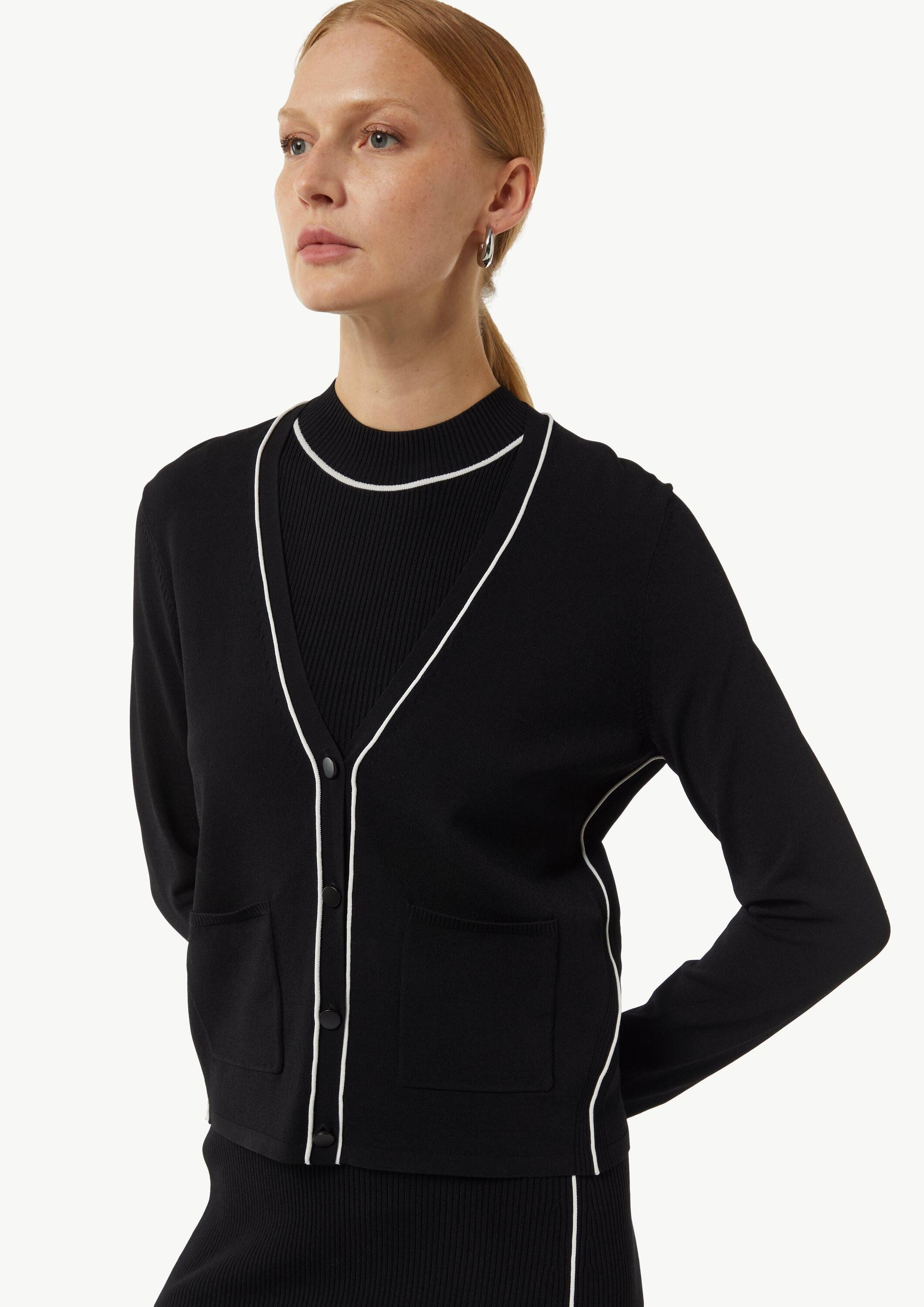 comma Cardigan Strickjacke Cardigan mit Kontrastdetails und aufgesetzten Taschen