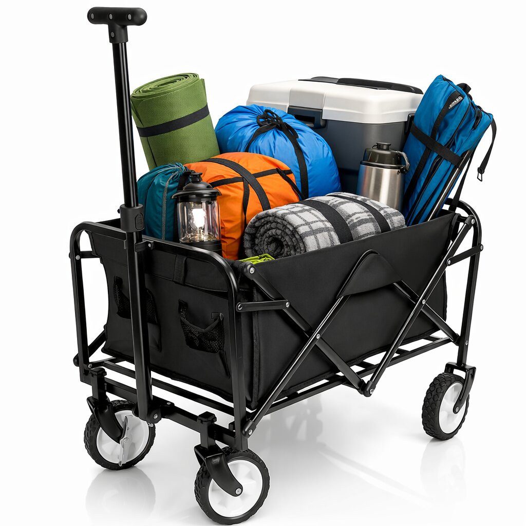 BigDean Bollerwagen faltbar bis 80kg grau/schwarz - kompakter Transportwagen (für Camping, Einkäufe, Garten, Festival & Ausflüge, 1-tlg., Bollerwagen), Kompaktes Packmaß, robuste Konstruktion, vielseitig einsetzbar