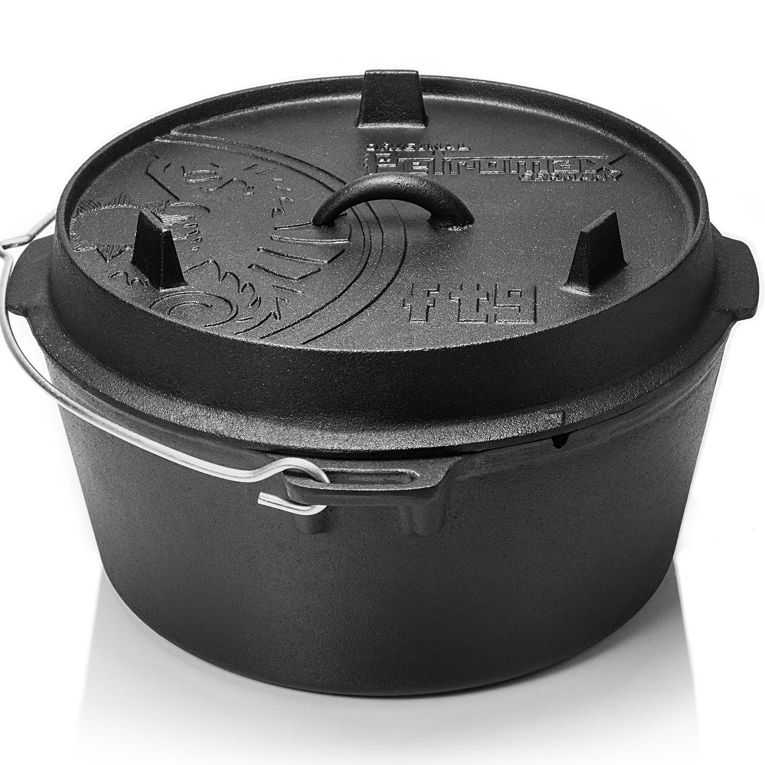 Petromax Schmortopf Feuertopf ft9 mit Deckel ohne Füße Dutch Oven, Gusseisen (Spar-Set, 3-tlg., für 8-14 Personen geeignet), Deckel mit Henkel, als Pfanne nutzbar, Topf induktionsfähig