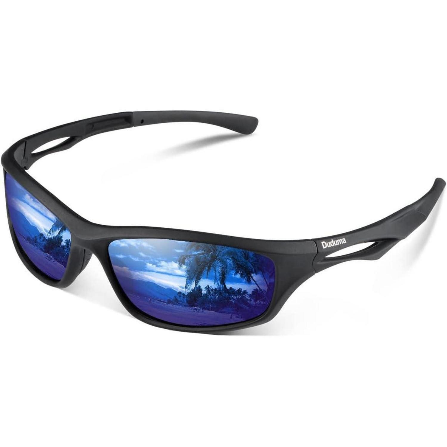 Sportbrille Sonnenbrille Herren Polarisiert Tr90 Black Matte Frame With Blue Lens