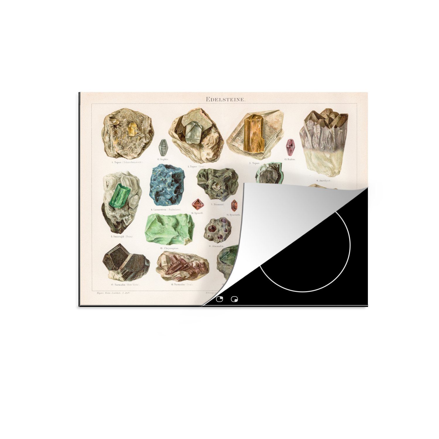 MuchoWow Herdblende-/Abdeckplatte Eine Illustration verschiedener Edelsteine, Vinyl, (1 tlg), 60x52 cm, Mobile Arbeitsfläche nutzbar, Ceranfeldabdeckung