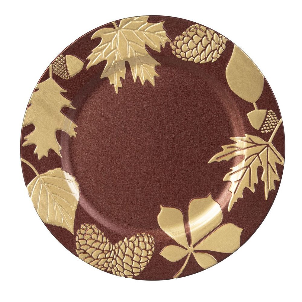 MICA Dekoteller Dekoteller mit Blättermotiv - rot/gold - ca. 33 x 33 x 2,5 cm