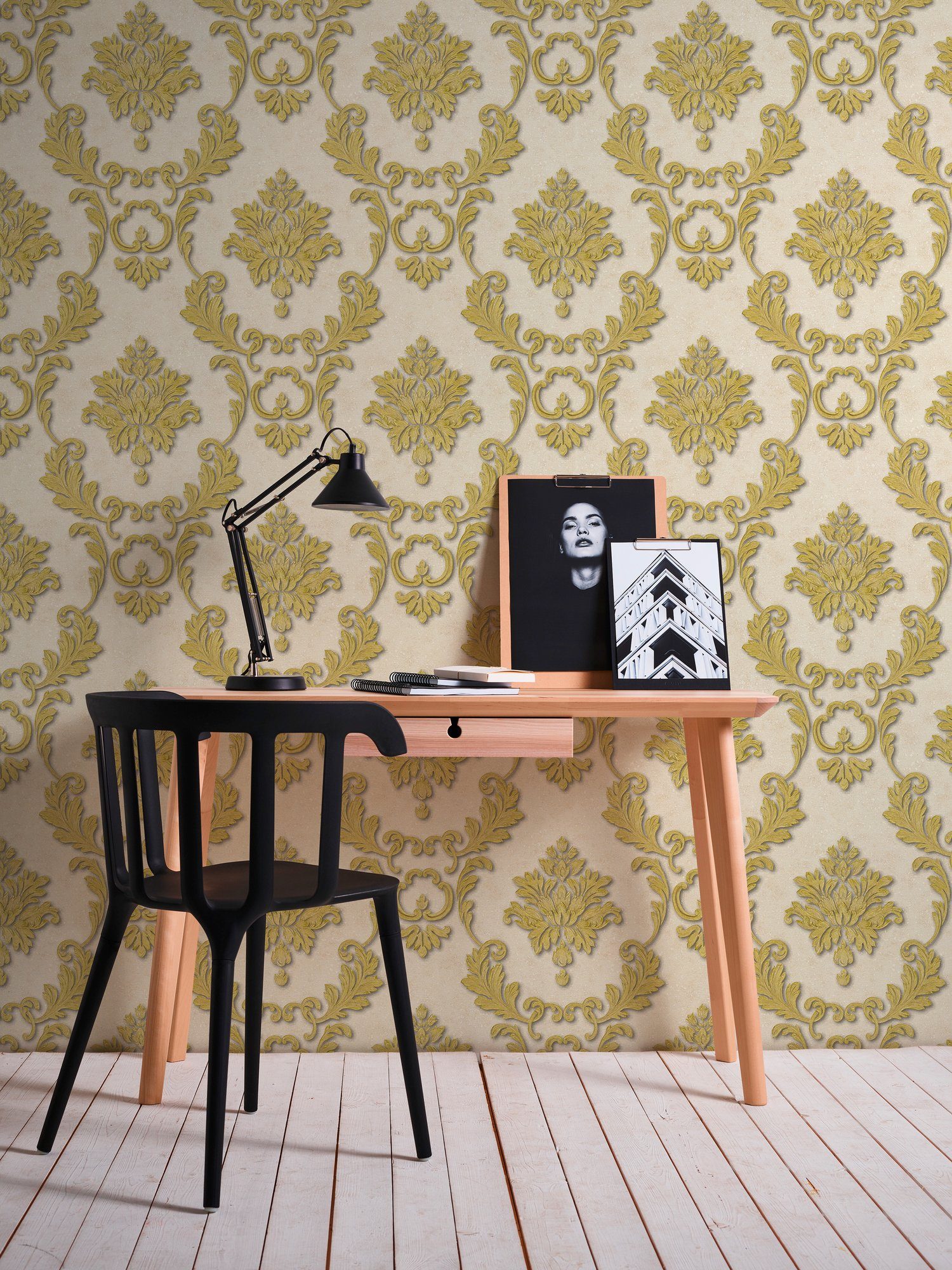 Architects Paper Vliestapete Barock Textil Barock, Effekt wallpaper, Luxury Tapete creme/gold Metallic