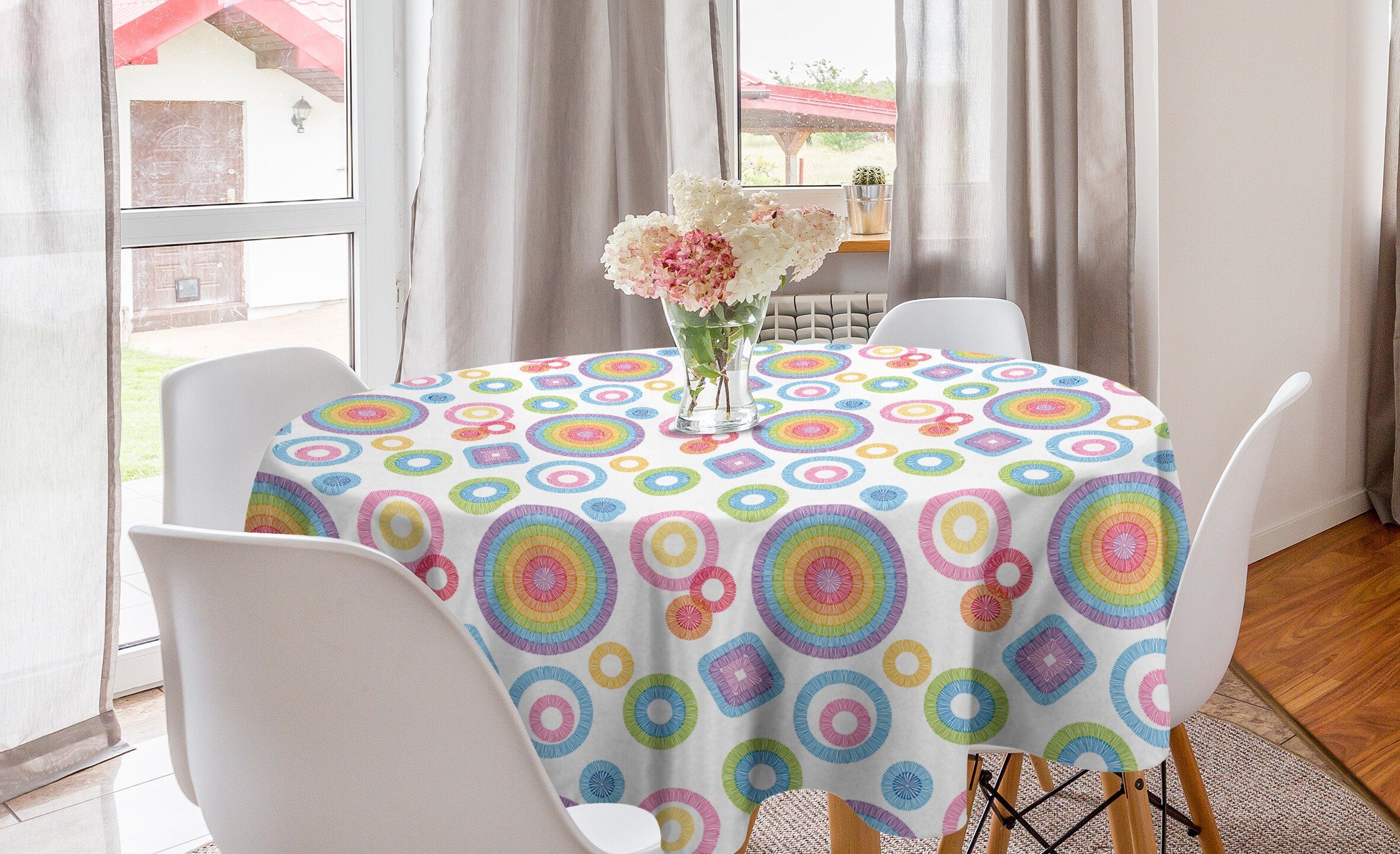 und Tischdecke Abdeckung Kreis Bunt Dekoration, Tischdecke Esszimmer Funky für Abakuhaus Quadrate Runden Küche