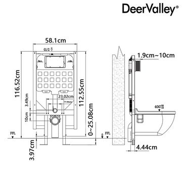 DeerValley Tiefspül-WC wandhängend 1.6 GPF/1.1 GPF Doppelflush wandtoilette, wandhängend, Weich schließender Sitz Kompakt WC Weiß nein Wassertank Toilette