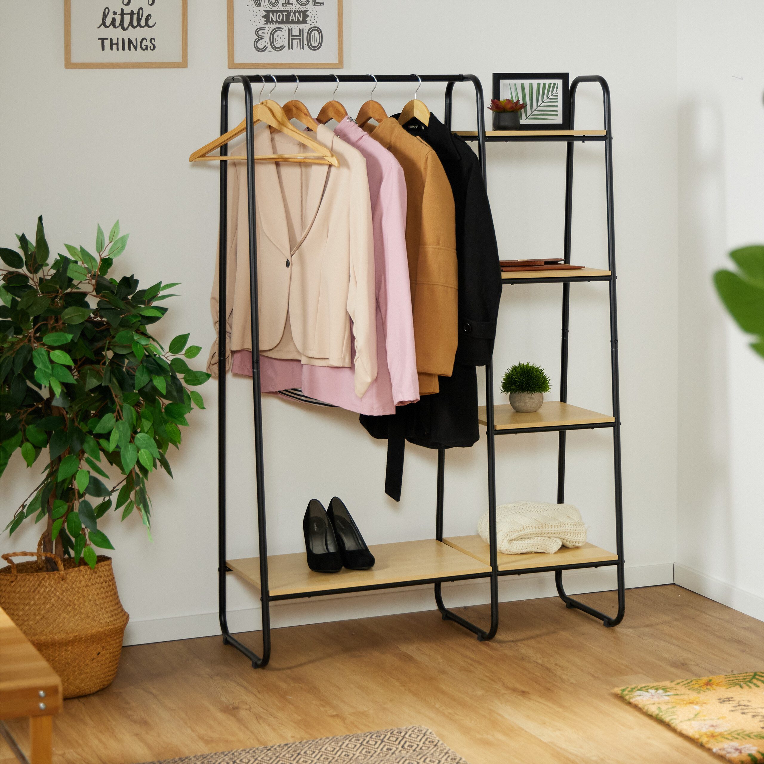 relaxdays Kleiderständer Garderobe mit Regal
