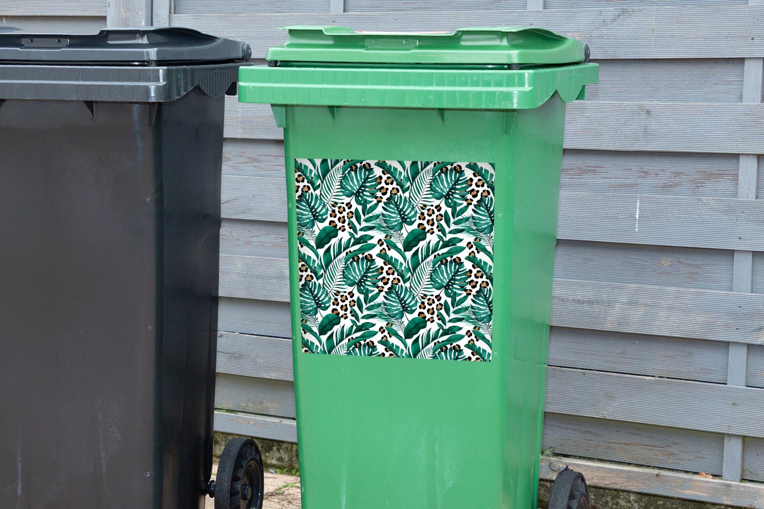 St), Abfalbehälter MuchoWow - (1 Blätter - Sticker, Tropisch Container, Mülltonne, Wandsticker Dschungel Mülleimer-aufkleber,