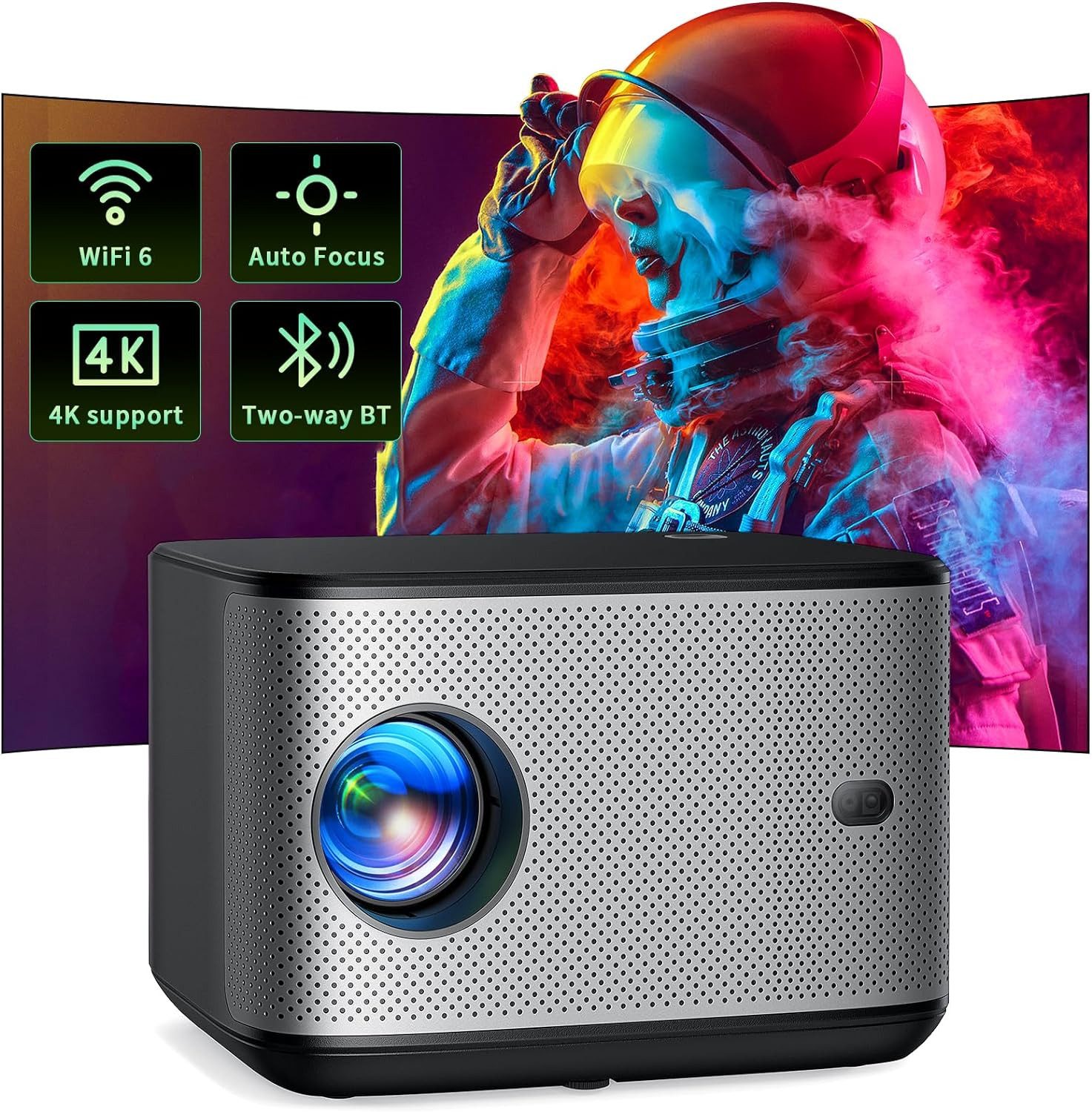 Yoton Autofokus WiFi Bluetooth Full HD Native 1080P Portabler Projektor (10000 lm, 8000:1, 1920*1080 px, 1-5 Metern einstellen, und das projizierte Bild kann bis zu 300