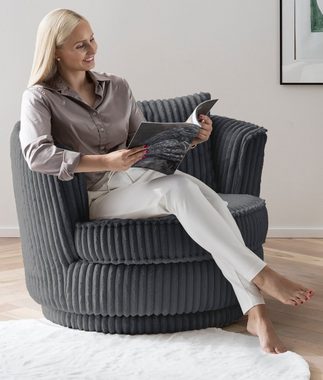 Furn.Design Loveseat Comfy (Komfortsessel in Mega Cord, inkl. Kissen, Ø 95 cm), 360° drehbar