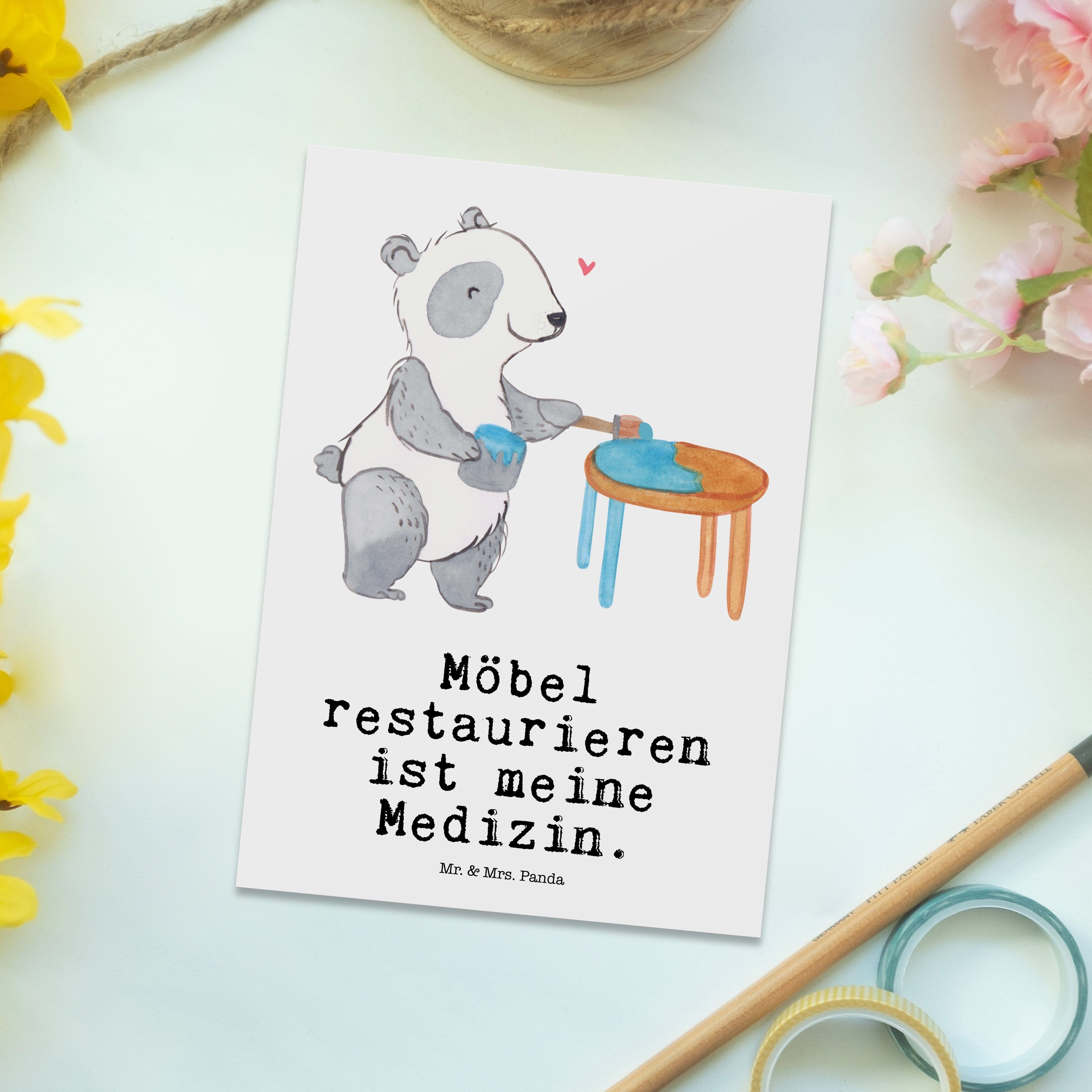 Mrs. antike Grußkarte, Panda Mr. Postkarte Geschenk, Medizin Panda - Weiß - Möbel & restaurieren