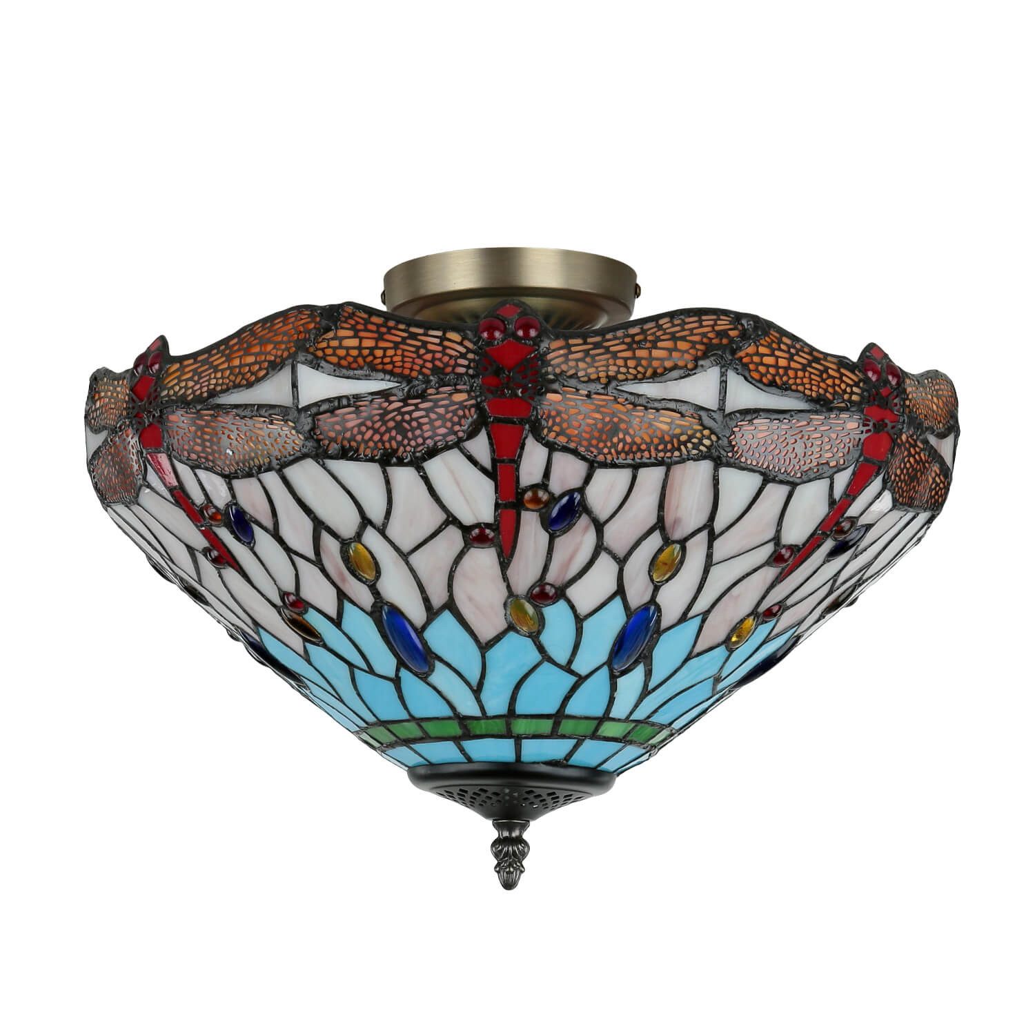 Licht-Erlebnisse Deckenleuchte DRAGONFLY, ohne Leuchtmittel, Tiffany Stil Ø 40 cm 3x E27 Buntglas Metall