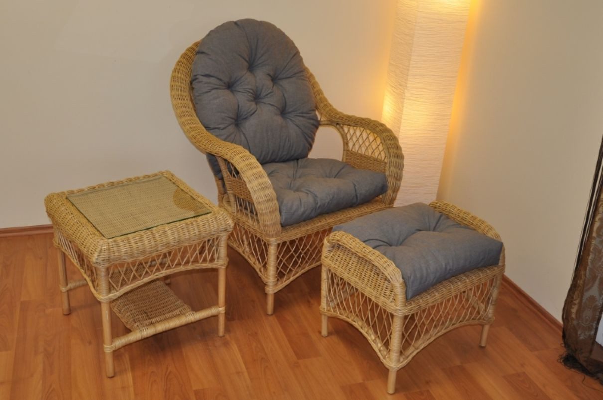 Rattani Rattanstuhl Großer Rattansessel Rattangruppe Florida Fb. honig, Set Rattansessel, Fußhocker und Beistelltisch