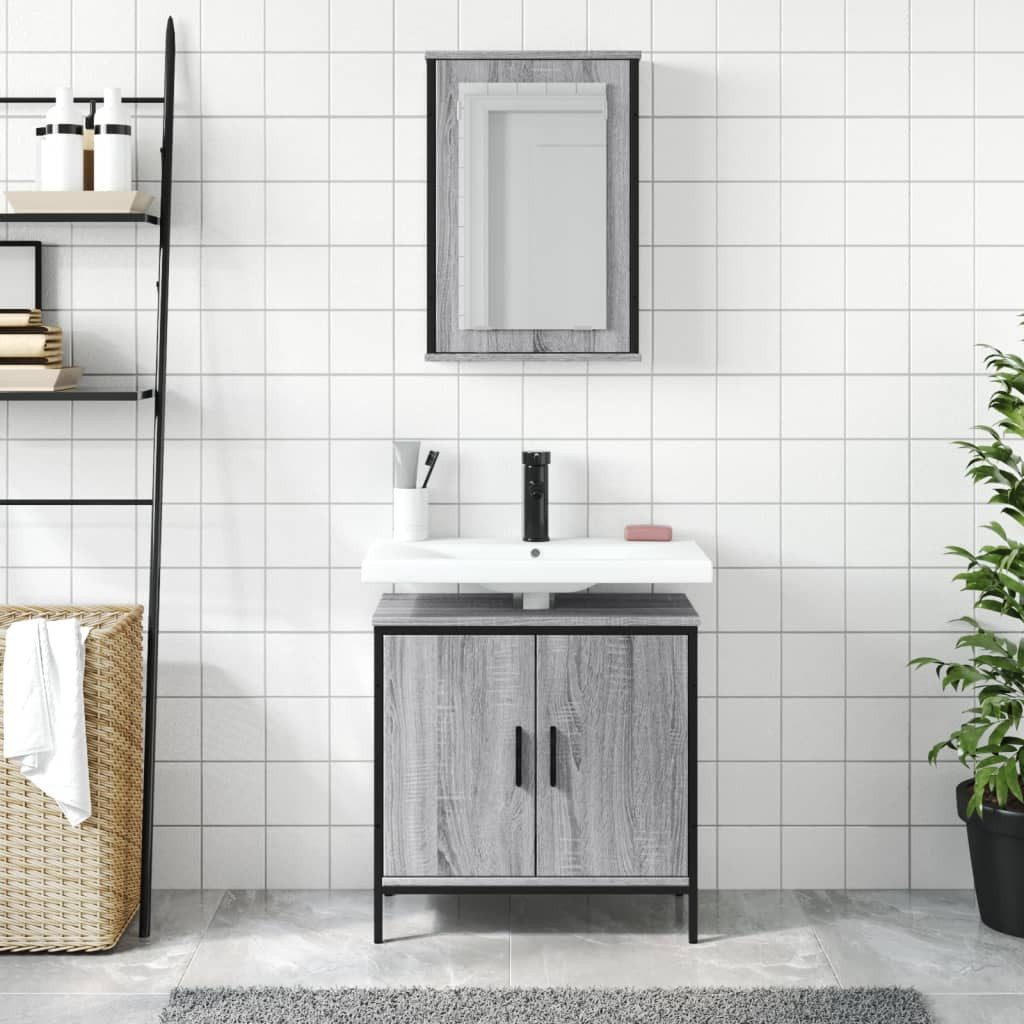 vidaXL Badezimmer-Set 2-tlg. Badmöbel-Set Grau Sonoma günstig online kaufen